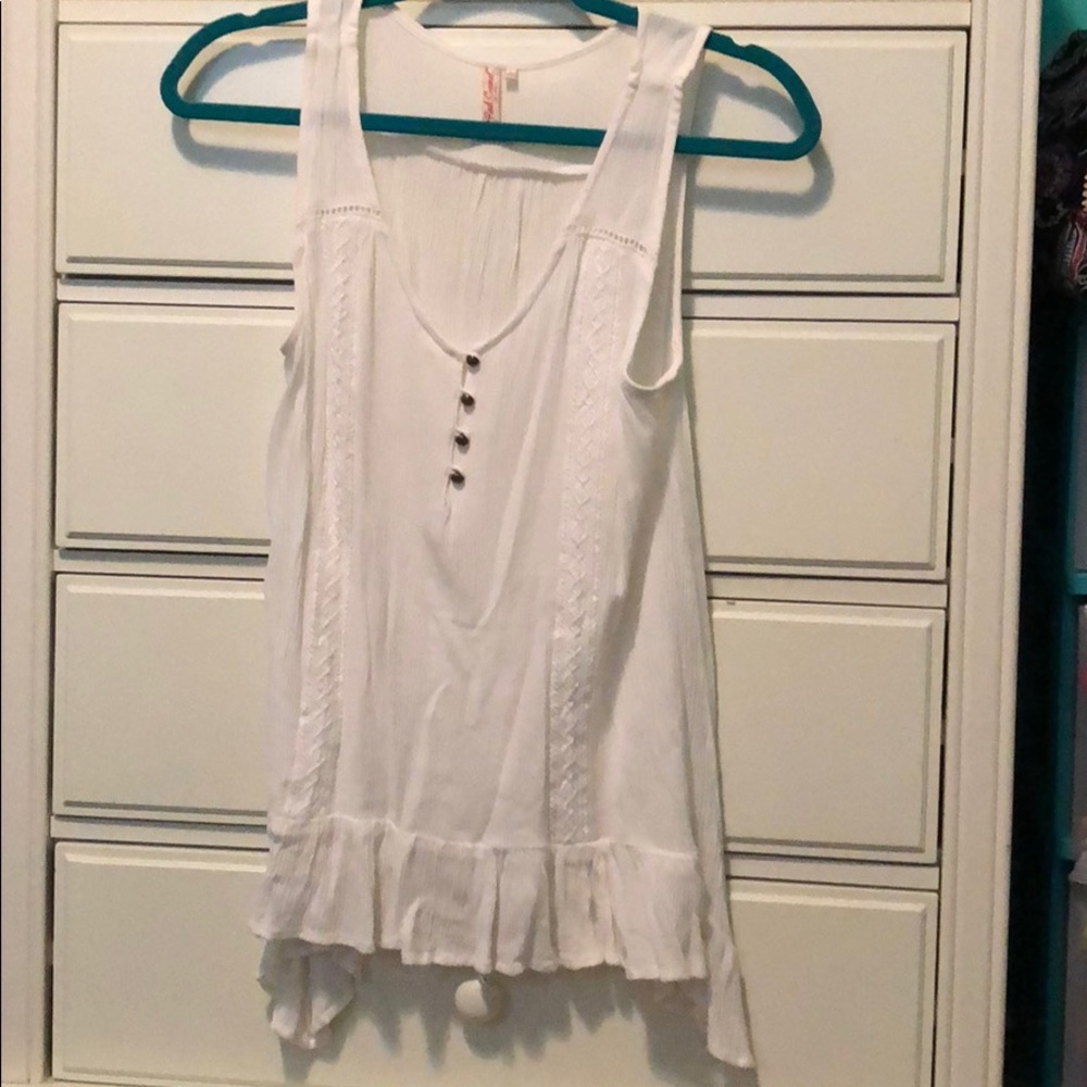 White red camel button down tank top